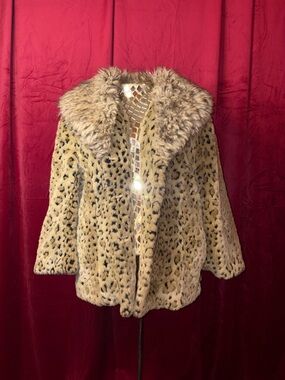 INC International Concepts Beige Faux Leopard Teddy Jacket with Plush Collar